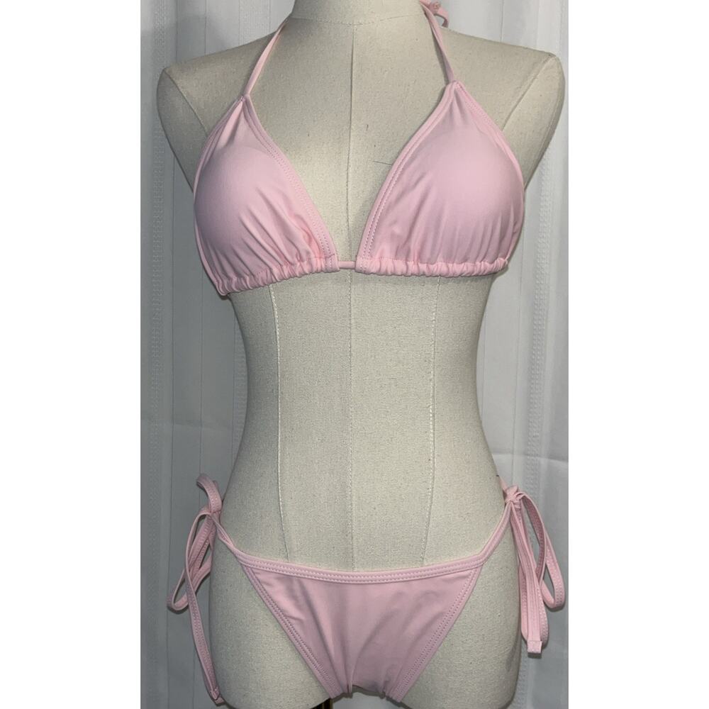 Women's 2 Piece Swimsuit Halter String Bikini Adjustable Bathing Suit Pink S